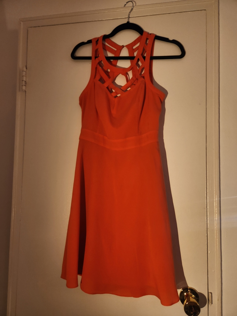 Guess Orange Sleeveless Mini Dress with Lattice Neckline